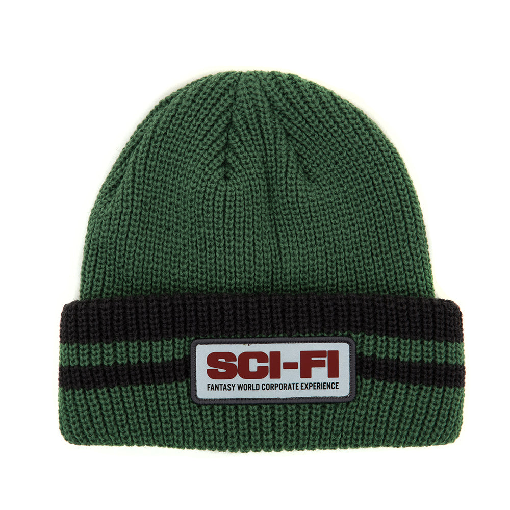 Reflective Patch Striped Beanie (Olive / Grey)