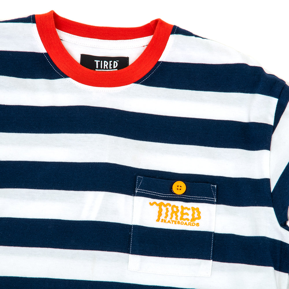 Squiggly Logo Striped Pocket L/S Shirt (Red / Navy)