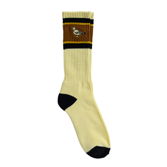 Lil Pigeon Embroidered Socks (Cream / Black / Yellow)