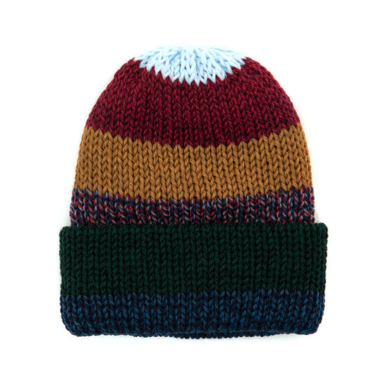 Short Stack Beanie (Ice Blue / Red / Gold)