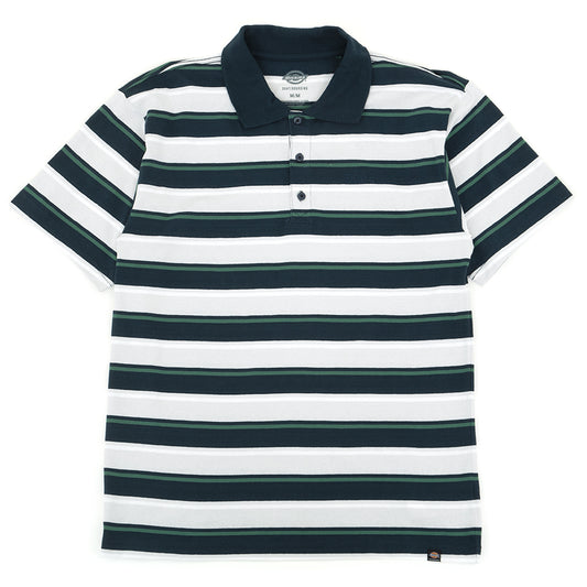 Knit S/S Stripe Polo Shirt (White / Navy / Green)