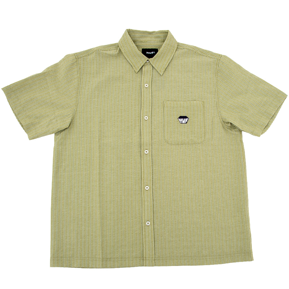 Big Block Striped Button Up S/S Shirt (Dried Herb)