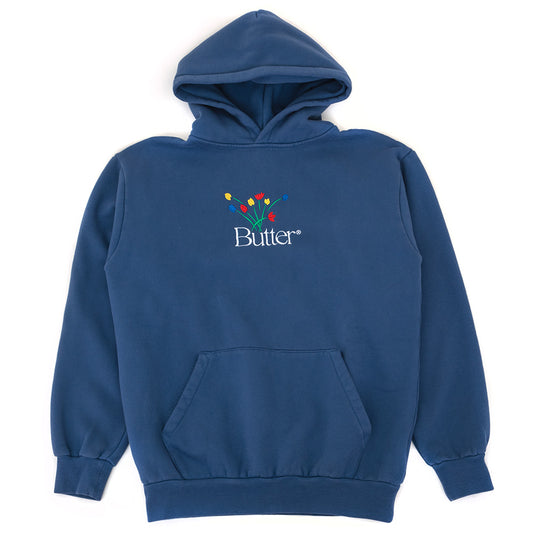 Bouquet Embroidered Pullover Hooded Sweatshirt (Washed Navy)