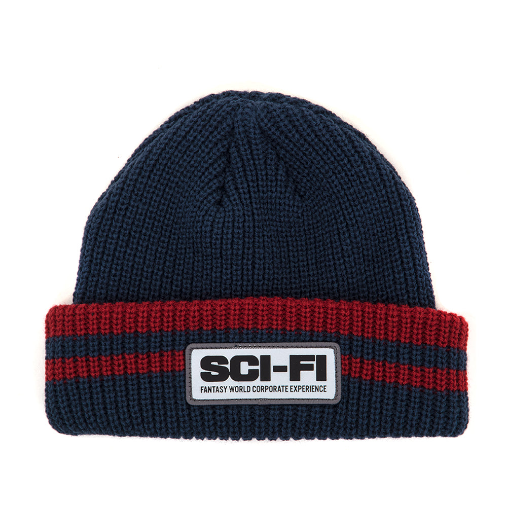 Reflective Patch Striped Beanie (Navy / Red)