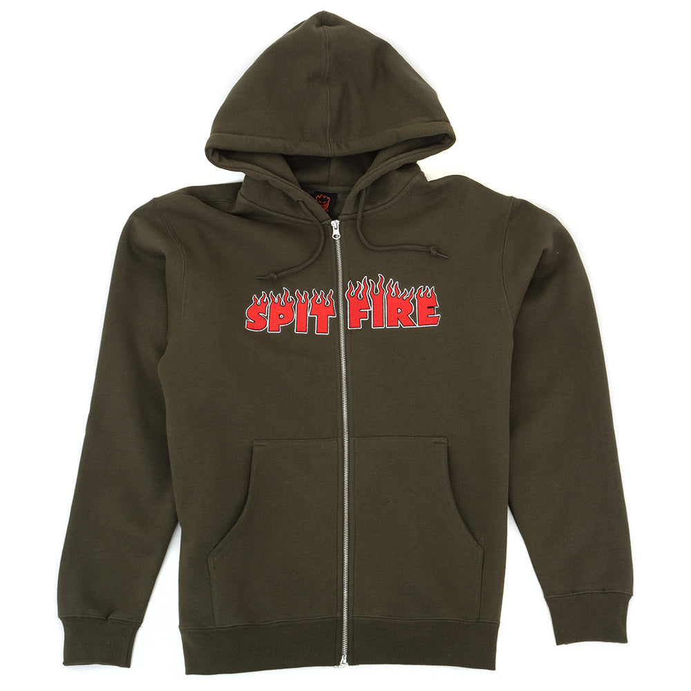 Demonseed Script Embroidered Zip Hooded Sweatshirt (Olive)