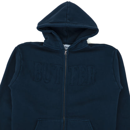 Fabric Applique Zip-Thru Hooded Sweatshirt (Washed Slate) (S)