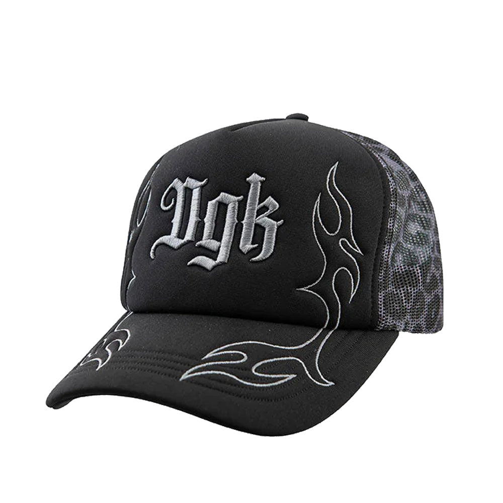 Reckless 5 Panel Trucker Snapback Hat (Black / Grey)