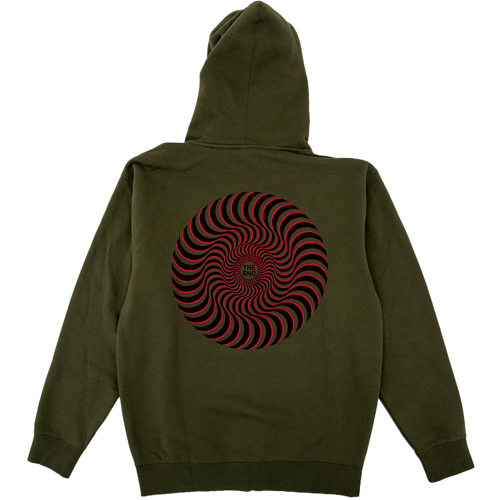 Classic Swirl Overlay Zip Hooded Sweatshirt (Army / Black / Red)