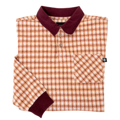 E.S.P. L/S Polo Shirt (Peach / Burgundy)