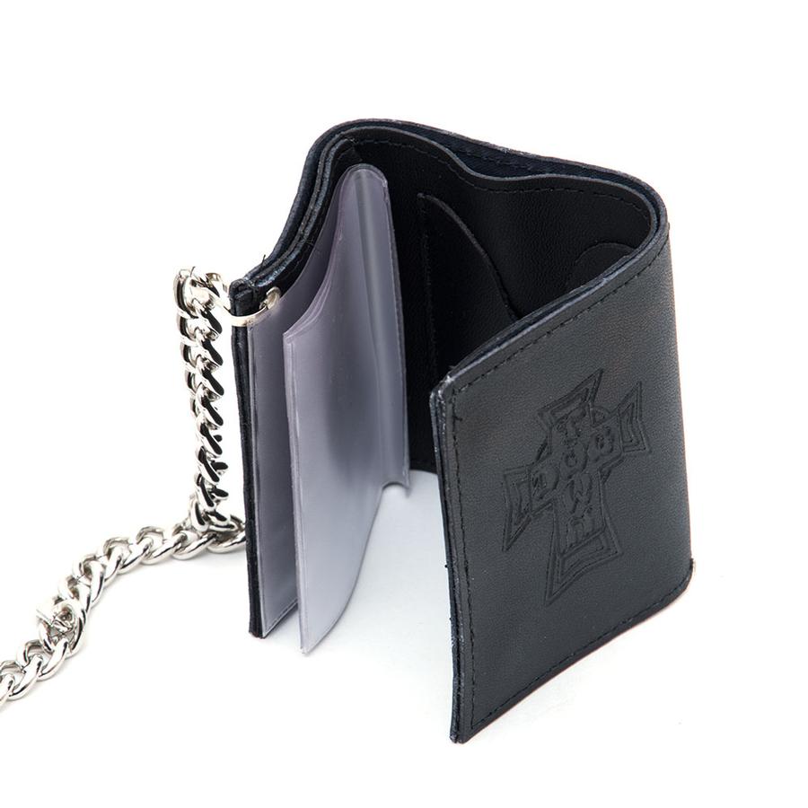 Trifold Leather Chain Wallet (Black)