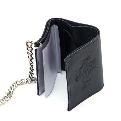 Trifold Leather Chain Wallet (Black)